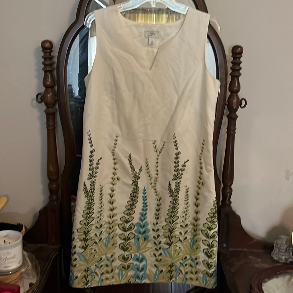 Cream with Green and Teal Floral Dress